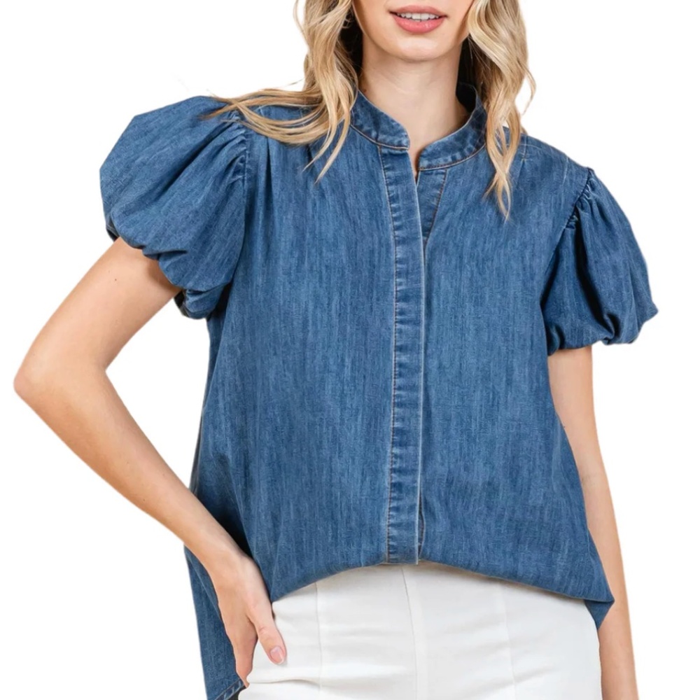 GeeGee Puff Sleeve Denim Top – Size Medium